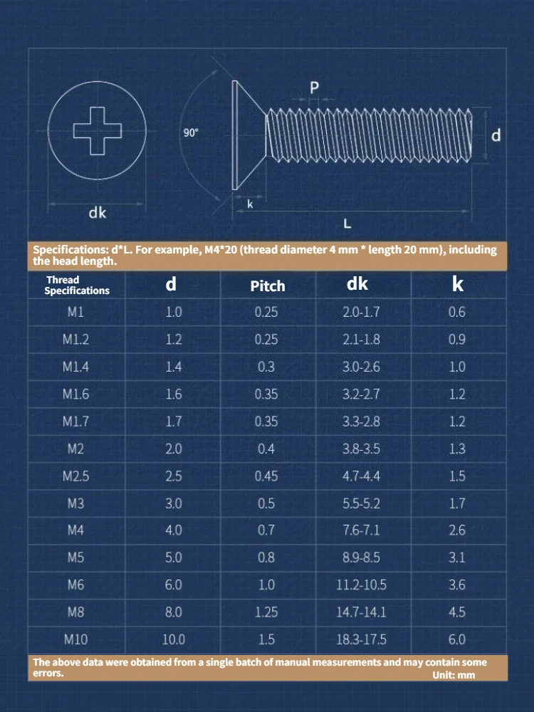 M2 M2.5 M3 M4 M5 M6 M8 DIN 965 316 Stainless Steel Phillips Countersunk Head Machine Screw Cross-Flat Head A4-70