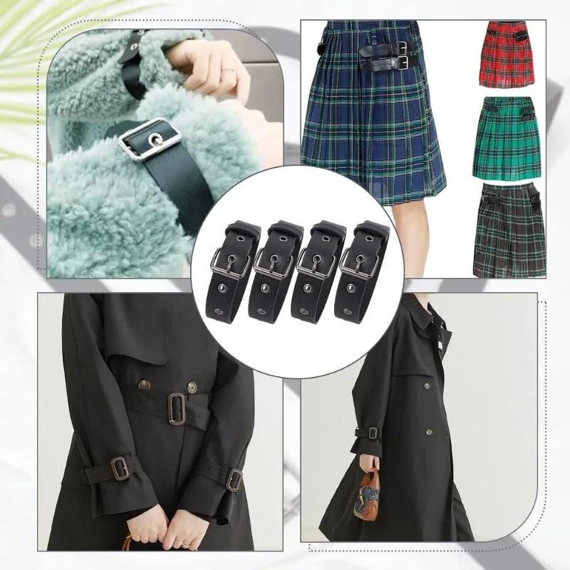 4 Pcs Traditional Kilt Extender Straps Leather Cuff Belt Buckles 0.9x16 inch Black PU Leather Adjustable Belt with Metal Square