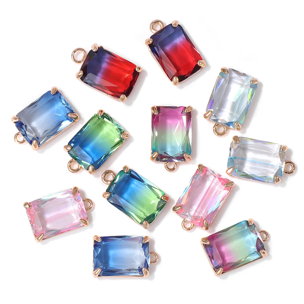 10PCS Healing Faceted Glass Pendant Block Transparent Crystal Charms Stone Quartz Pendant for Jewelry Making Accessories 10X17MM