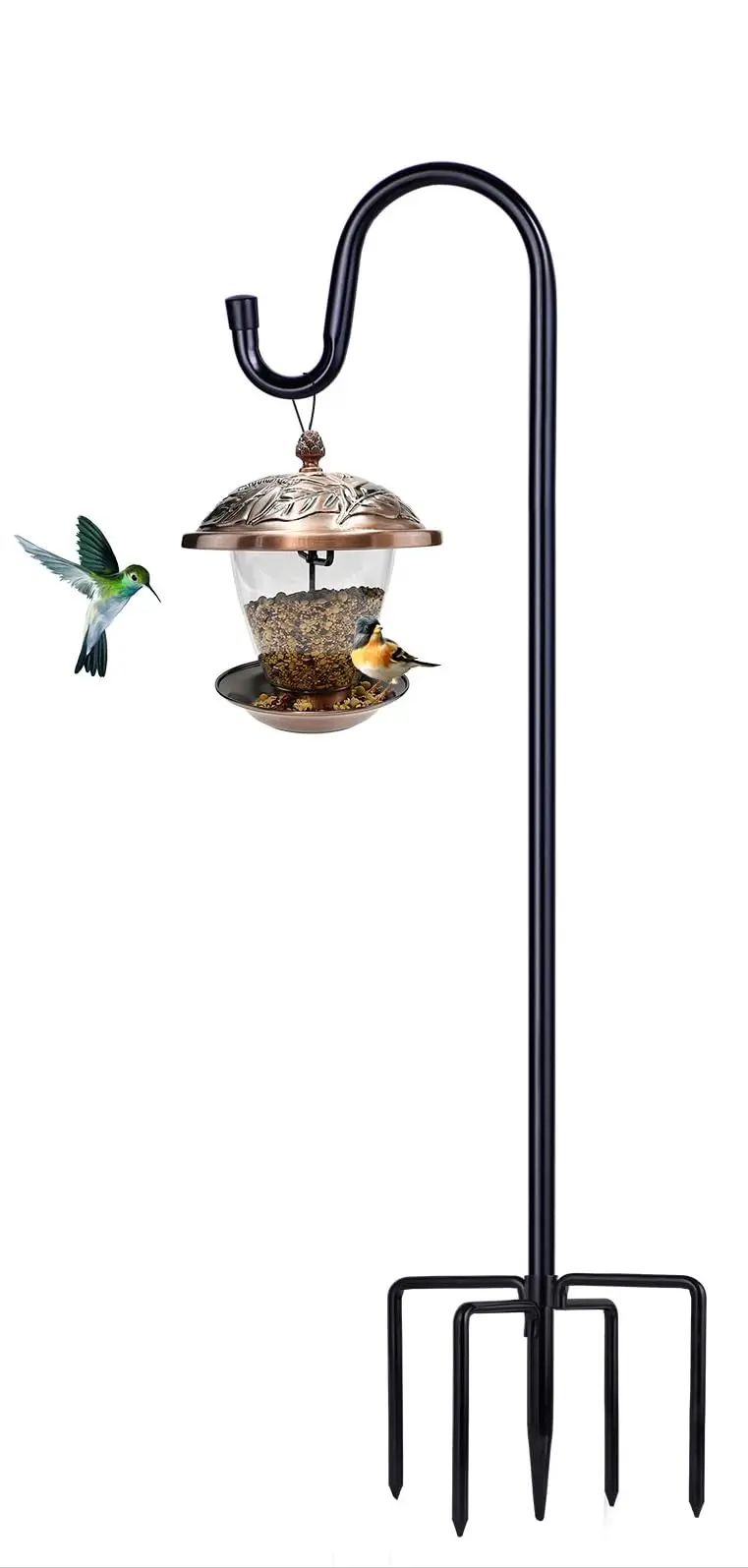 

1 Pack 46 Inch Bird Feeder Pole with 5 Prongs Base for Hanging Lantern, Hummingbird Feeder, Lightweight Plant, Shepherds Hook