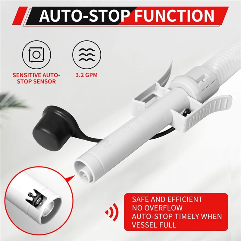 Automatische Kraftstofftransferpumpe 51'' extra langer Schlauch, 4 Dosenadapter für Öl, Diesel. Schnelle und sichere tragbare Benzinkanisterpumpe