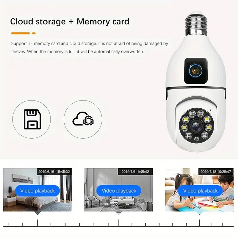 360° Panoramic Light Bulb PT Security Camera Dual Lens 2.4G WiFi Office Home CCTV Surveillance Motion Detection IP Two-way Audio