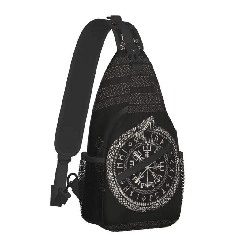 Vegvisir With Ouroboros Runes Viking Sling Chest Crossbody Bag Men Casual Shoulder Backpack for Traveling