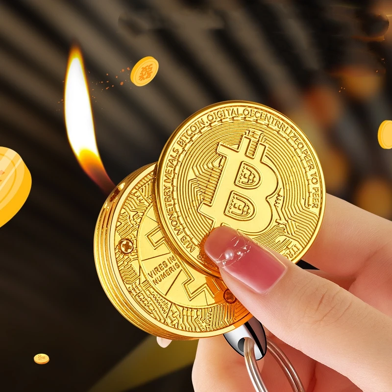

Creative Bitcoin Butane Gas Lighter Stock Commemorative Coin Virtual Coin Novelty Unique Pendant Smoking Accessories Gadgets