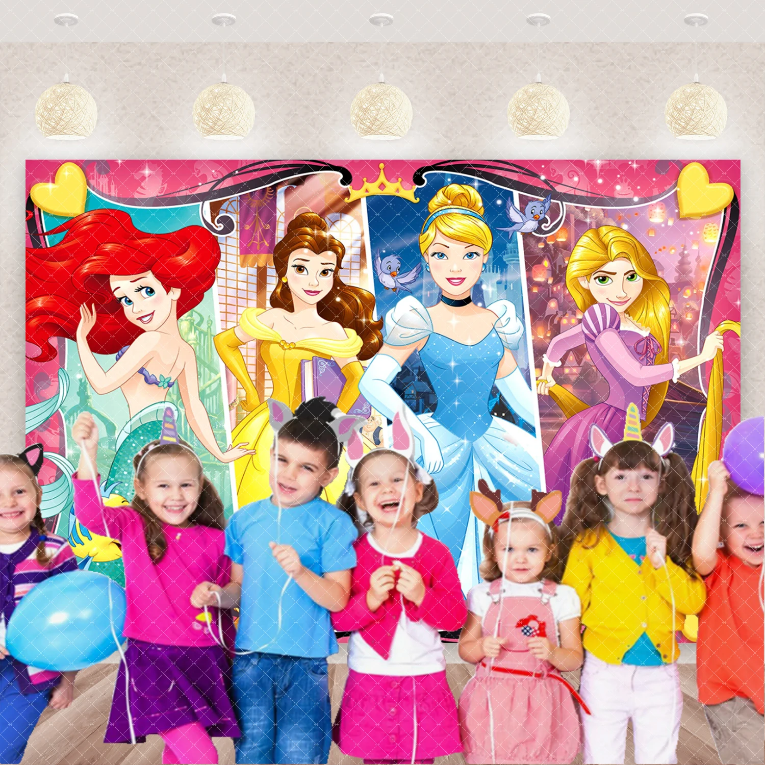 HD Disney Princess Backdrop Snow White Belle Princess Fairy Tale Banner Girl's Birthday Decorations Baby Baptism Party Supplies