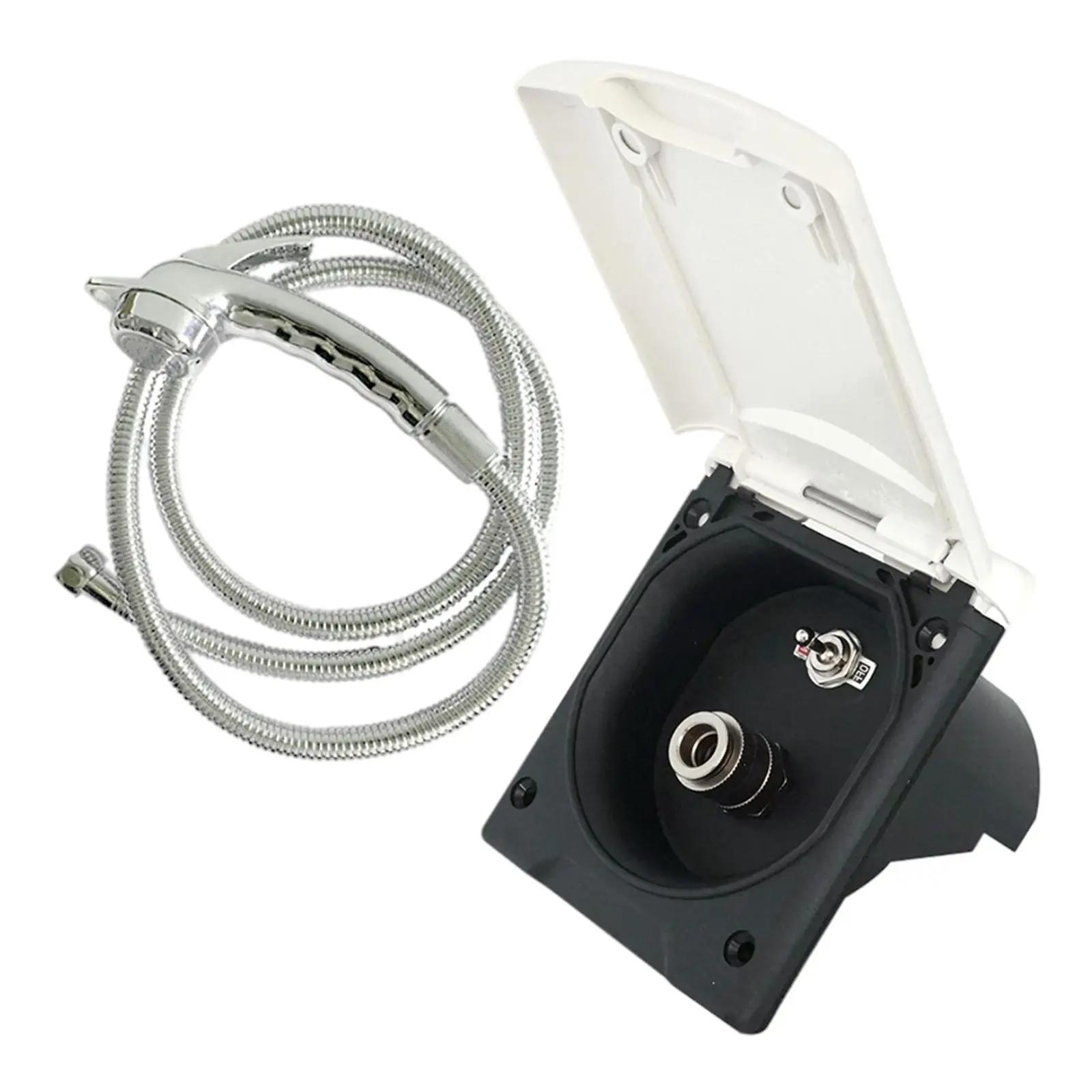 

Аксессуары для душа на моторной лодке, в автодоме, кемпере: внешний душевой бокс с пластиковым рычажным управлением для прицепов и автодомов, белый/черный