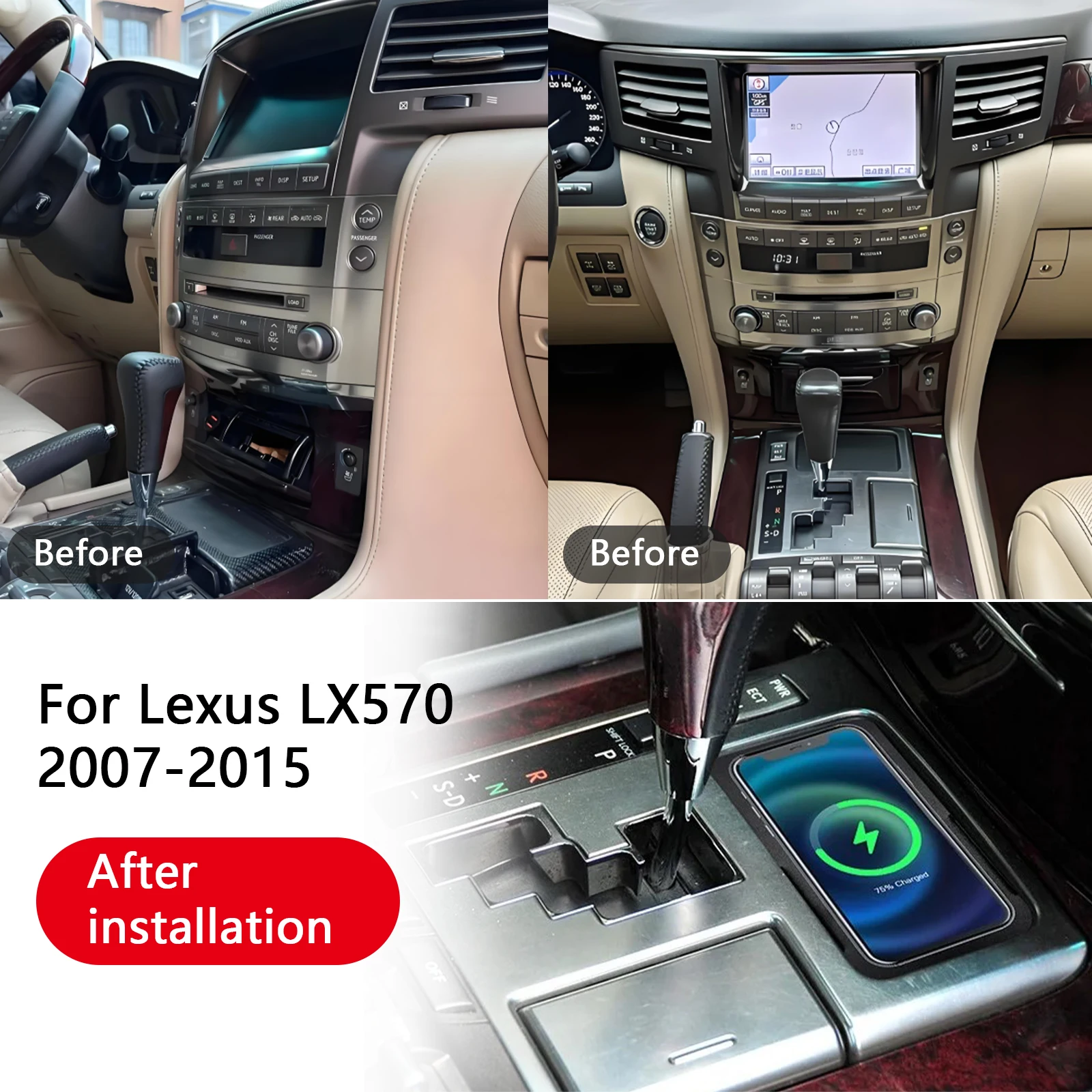 2 din o mais recente para lexus lx570 2007-2015 console central do carro carregador de telefone rápido carregador sem fio suporte da placa