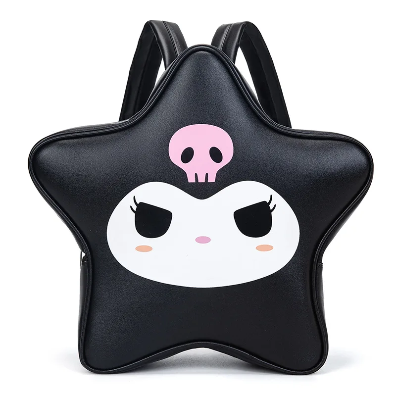 Sanrio Kuromi-mochila japonesa Kawaii para mujer, bolso de cuero PU, pentagrama, gran capacidad, estilo universitario, Lolita, de lujo