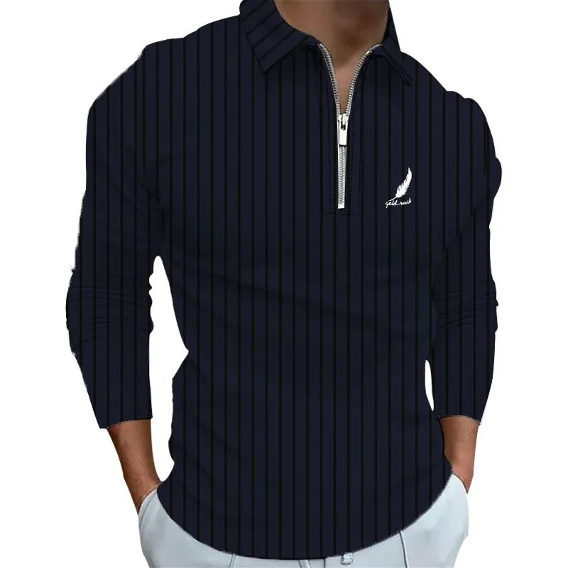 Sportswear Business Casual Men\'s Polo Shirt Long Sleeve Party Outdoor Office Fall & Winter Print Turndown Zipper Polyester