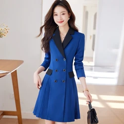 Office Ladies Formal Blazers Women Long Double-breasted Button Work Wear Jacket Coat Spring Autumn Female Windbreakers Outerwear