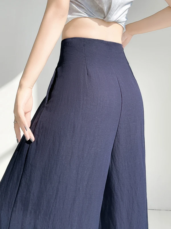 

Summer 2026 Women's Casual Wide Leg Pants Linen Cotton Linen Mountain Casual Pants High Waist Ladies High Waist Wide Leg Trou...