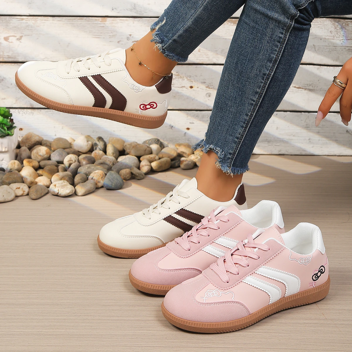 Embroidery Korean Style 2026 New Women's Training Shoes, Versatile Casual Sports Ultra-Light Flat White Sneakers