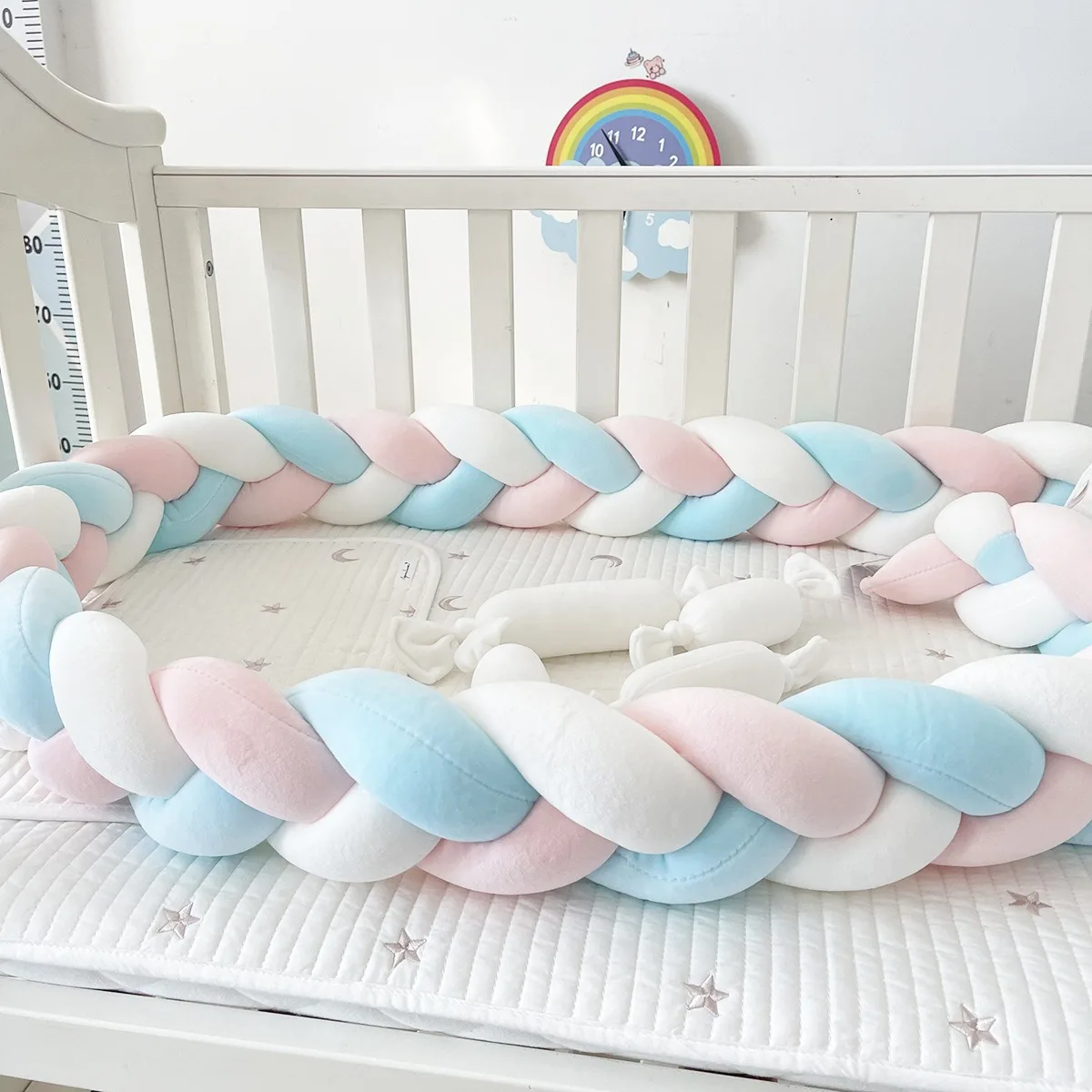 2-3M Baby Bumper Bed Braid Knot Pillow Cushion for Infant Length Nordic Knot Newborn Bumper Knot Crib Infant Room Decor