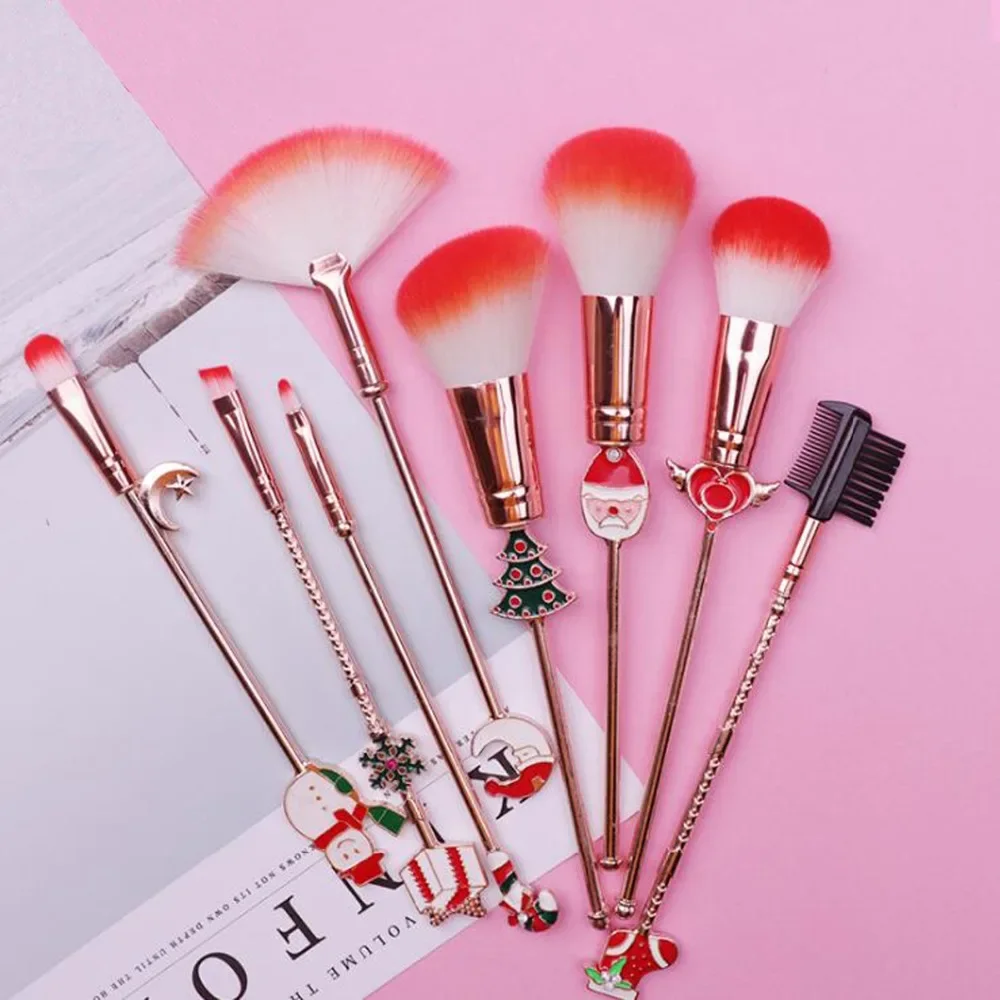 

8pcs/set Portable Snowman Elk Shape Makeup Brushes Set Blush Eyeshadow Foundation Brush Cosmetic Beauty Tool Kit For Christmas