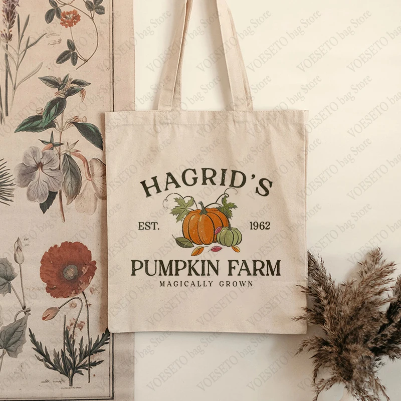 Pumpkin Farm Canvas Tote Bag Aesthetic Cute Pumpkin Shopping Bag Grocery Reusable Casual Handbag Large Capacity Shoulder Bags