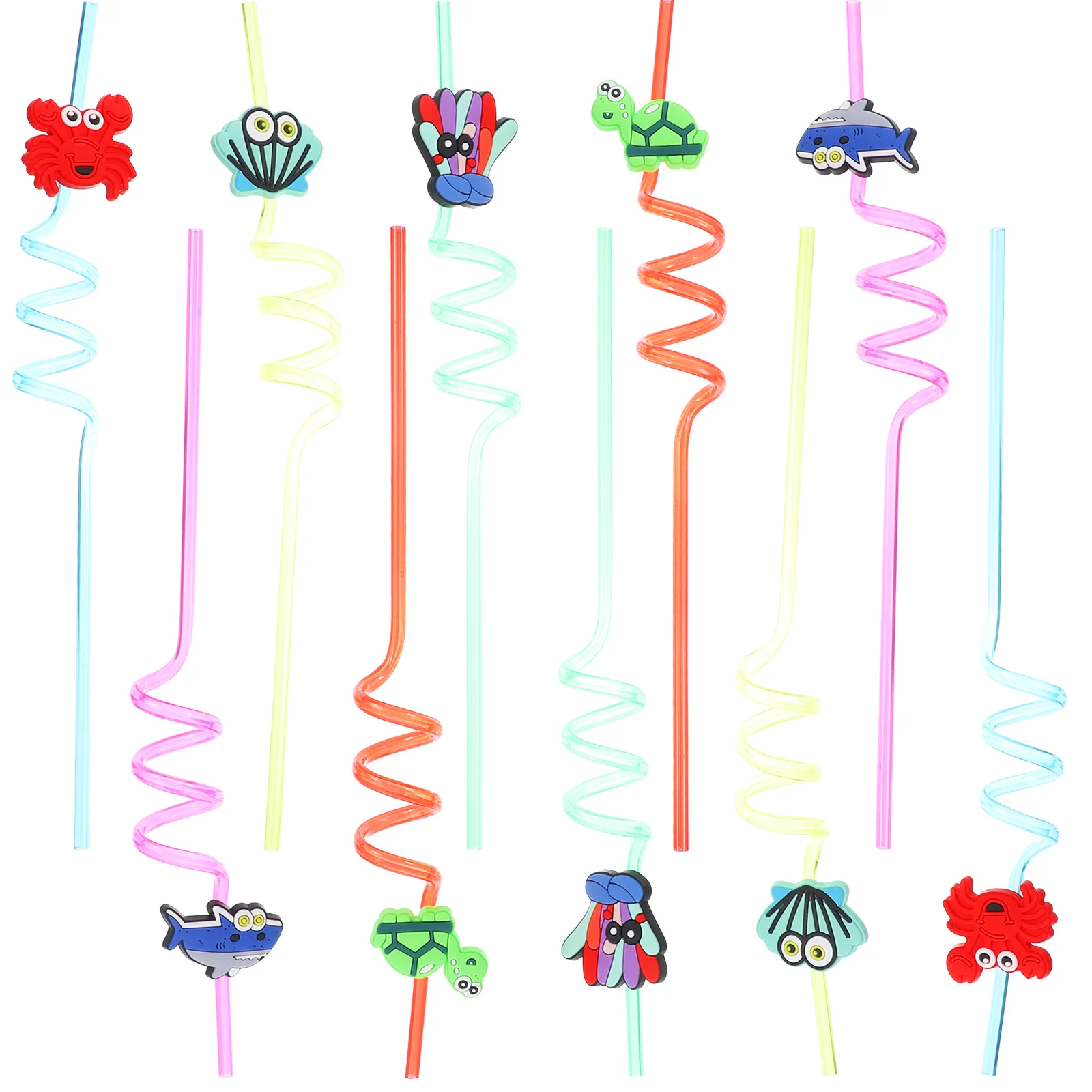 

10pcs Cartoon Straws Petg Reusable Drinking Straws For Party Birthday Festival Sea Animal Theme Juice Milk Tea Sports Gathering