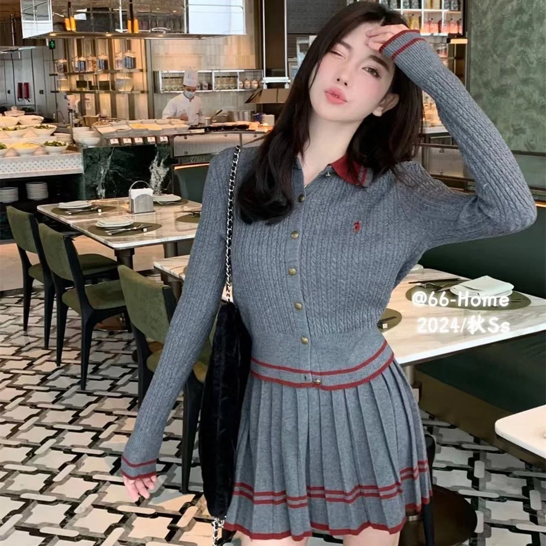 Autumn Golf Wear Women 2024 High Quality Golf Suits Casual Mini Skirt +Golf Knit Top Luxury New Two Piece Set Women Golf Clothes