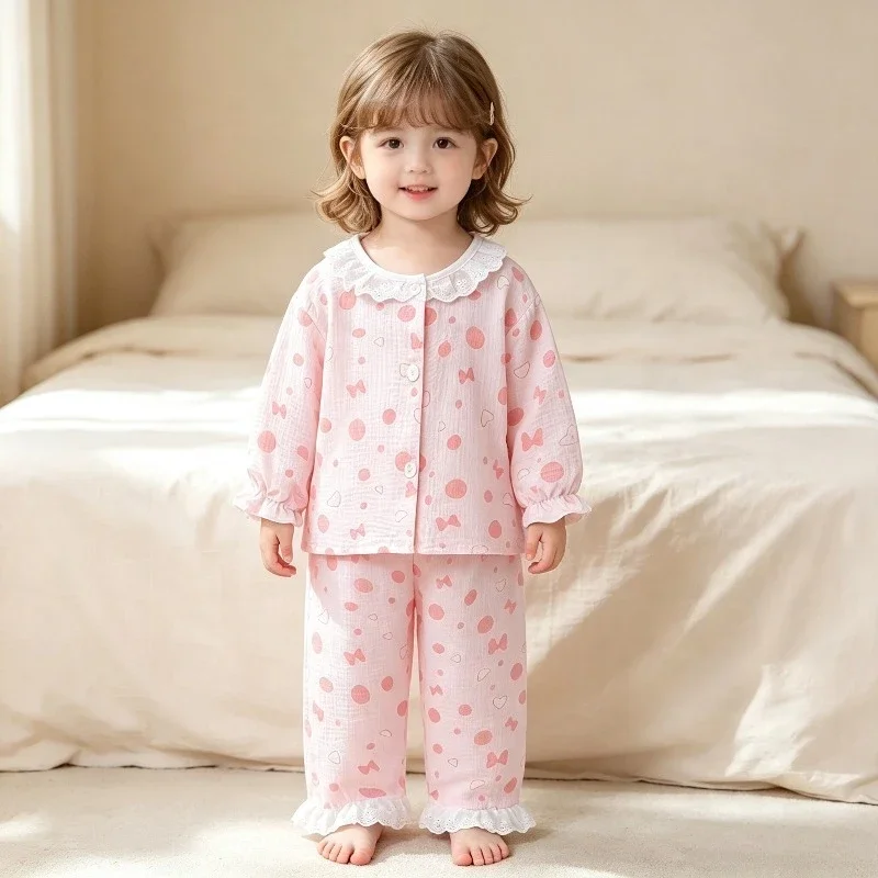 Neue süße Mädchen-Pyjamas mit Blumenmuster, 2-teiliges Set für Kleinkinder, Homewear für Mädchen, dünne Frühlings- und Herbst-Spitzenoberteile mit langen Ärmeln + Hosenanzüge – Detail 11