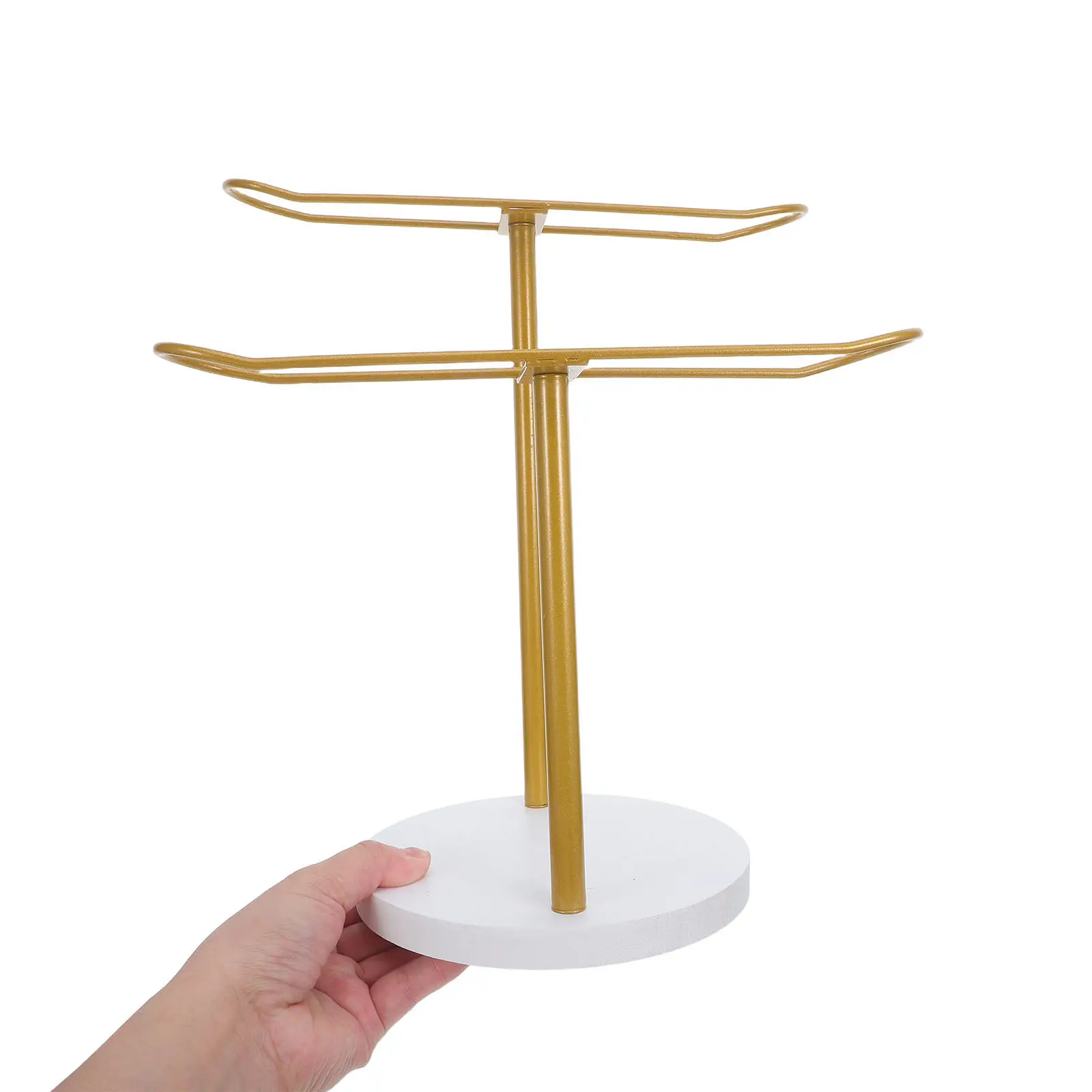 

Metal Headband Display Stand Gold 2-Tier Organizer with Stable Wood Base Hairband Storage Rack Jewelry Holder Scrunchie Bangle
