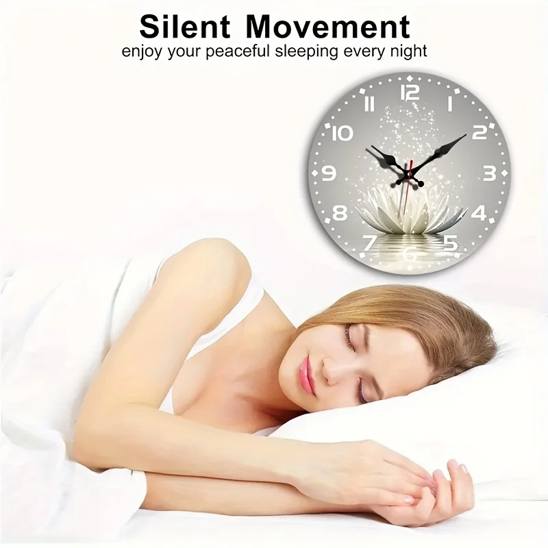 1pc Round Clock, Gray Magic for Lotus Minimalist Clock, Silent Quartz Round Wooden Clock, Suitable for Bedroom, Living Room, Office, Kitchen, Bathroom, Battery Powered (Batteries Not Included)