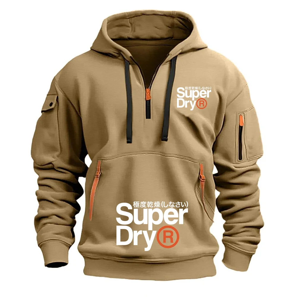 SUPERDRY العلامة التجارية الجافة للغاية الرجال الخريف والشتاء الشارع موضة عادية متعددة جيب سستة الرجعية ملابس العمل مقنعين البلوز