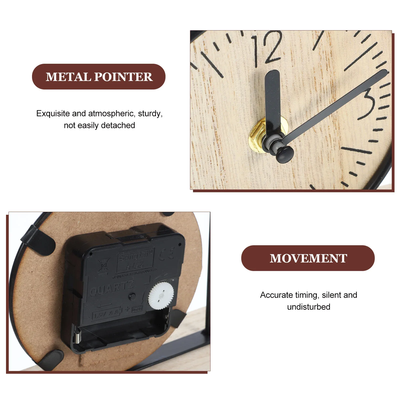 

Table Clock Home Shape Vintage Desktop Clock Decor Silent Non-Ticking For Bedroom Living Room Mantel Shelf Decor