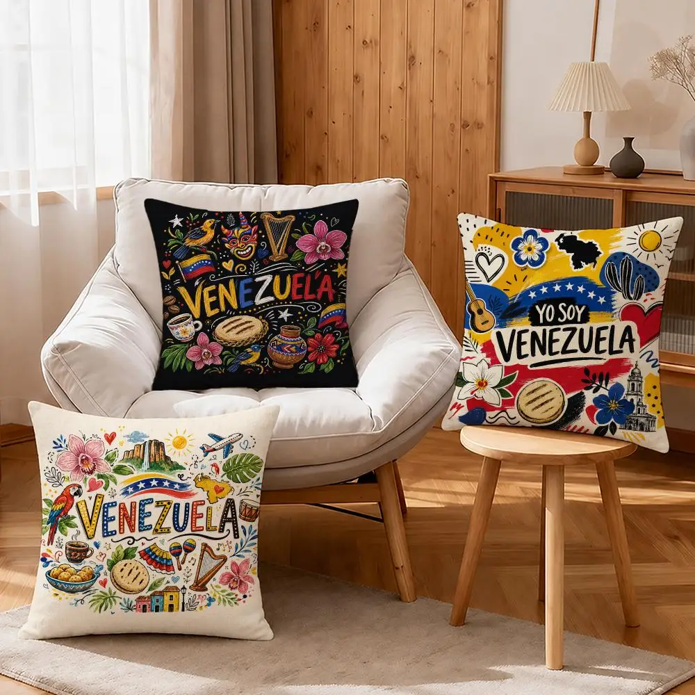 Pattern Aesthetic Art Venezuela Cushion Cover Linen Anti-Mite Antibacterial Cushion Cover Invisible Zipper Sofa Decor