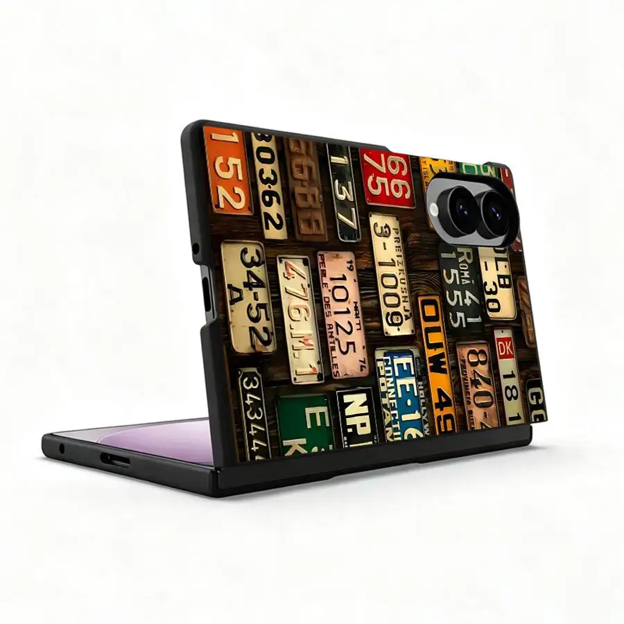 Luxury Phone Cover Case for Samsung Galaxy Z Fold8 Wide ZFold Wide Z Fold 8 ZFold8 Retro Car Number Plates - view 2