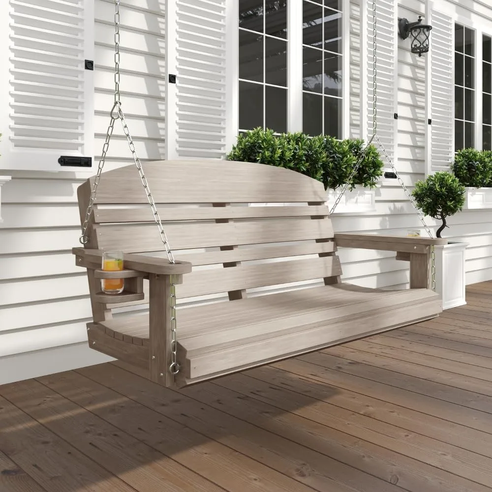 

Classic Recycled Plastic Porch Swing in Weatherwood Finish - Composite Poly Swing with Included Hanging Chains