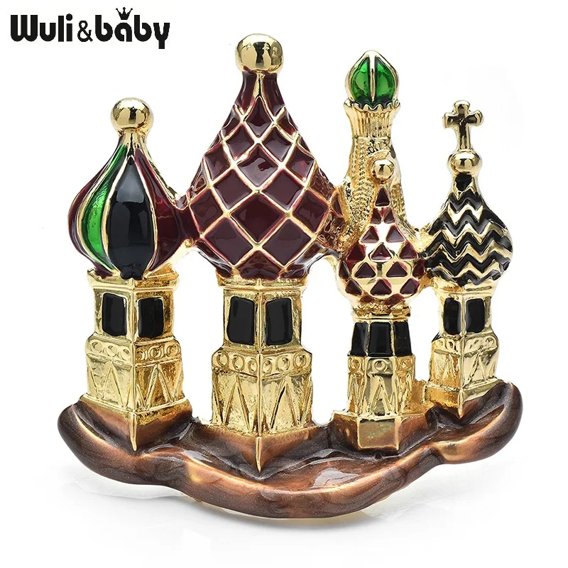 Wuli&baby Vintage Castle Brooches For Women Unisex Enamel Ancient Palace House Party Brooch Pins Gifts