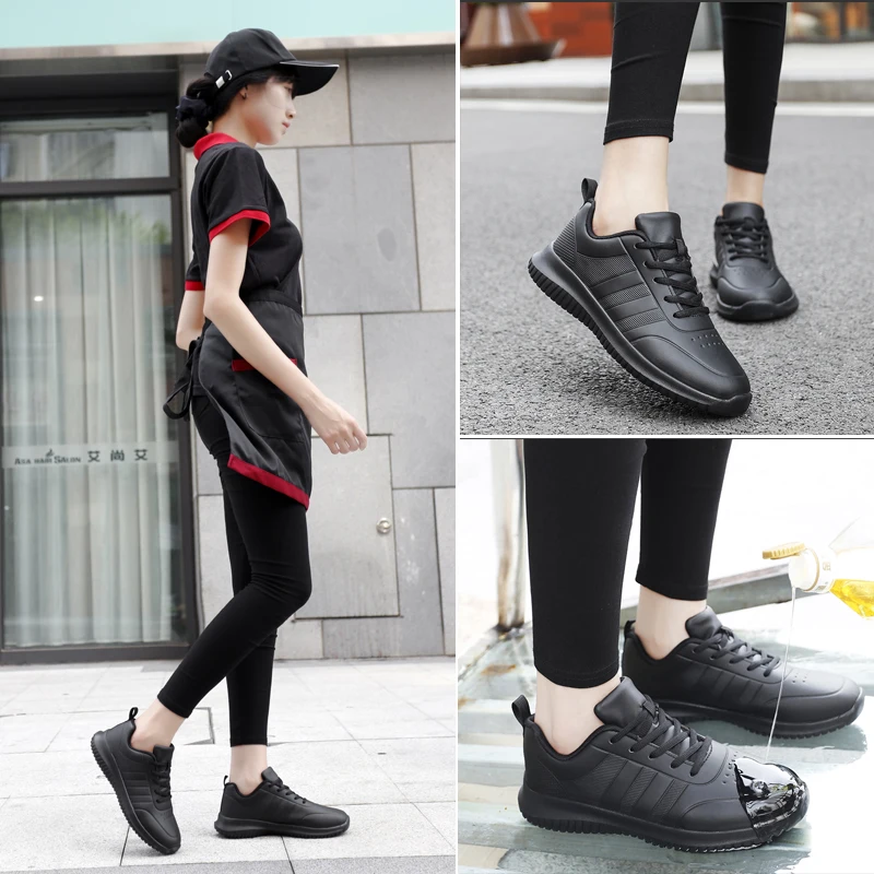 Men and Women's Chef Business Work Leather Shoe Couple Causal Chef Shoes New Lightweight Soft Sole Comfort Oil Proof Four Season