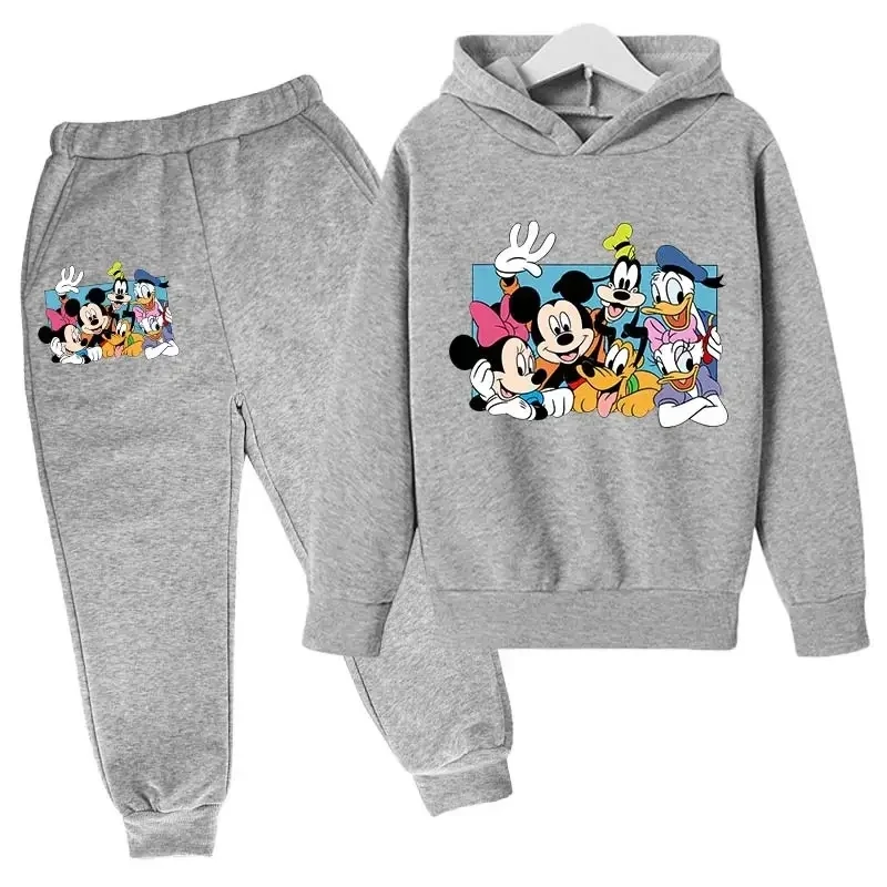 New Spring Autumn Girls' Clothes Mickey Children's Suits Donald Duck Minnie Hoodie Suits Boys' Tops and Pants Suits 4-14 Years