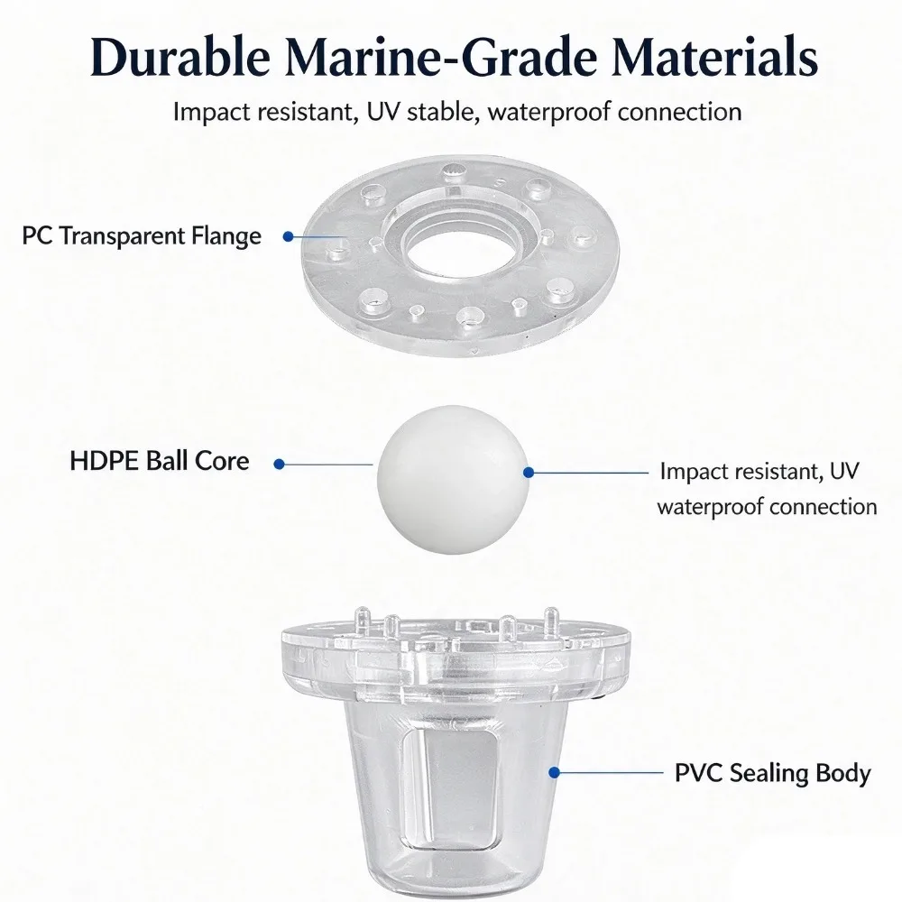 1-1/8 inch Boat Ball Check Valve Marine Transparent PVC One-Way Bilge Drain Valve Yacht Hull Outlet Backflow Preventer