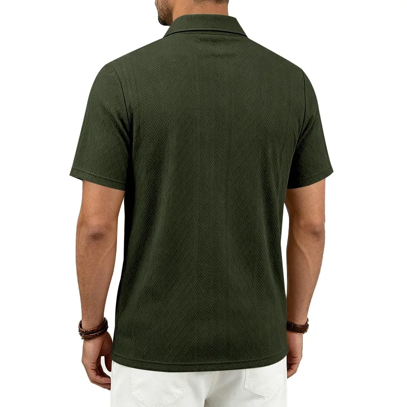 New men's polo shirt with open collar and breathable short sleeves, loose fit with zipped pockets, suitable for daily casual wea