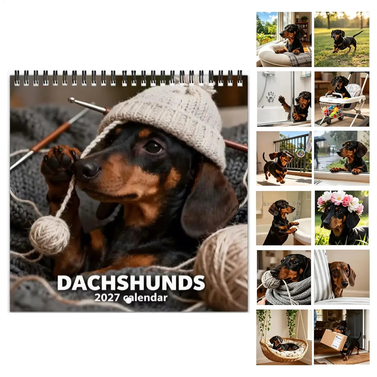2027 Dachshund Desk Calendar Artistic Planning Paper With Writing Area 12-month Planning Calendar 8.27 X 8.27 In Pet Photo Decor