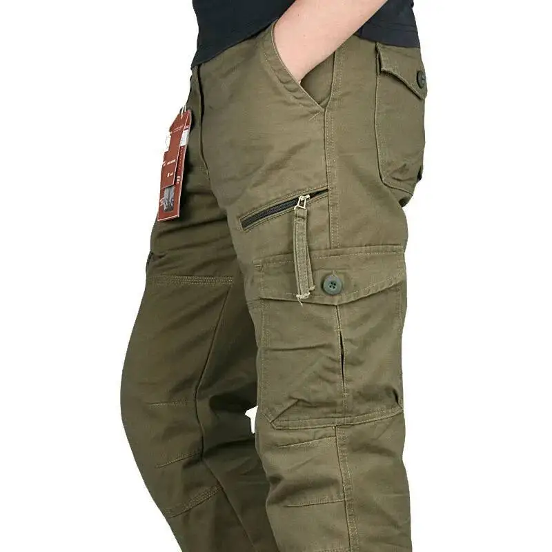 

Cotton Cargo Men Overalls Hunting Style Tactical Workout Straight Trousers Outwear Casual Multi Pocket Baggy Pants