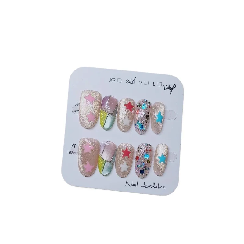 

White glazed color, pure hand-worn nail candy color, summer manicure removable nail piece
