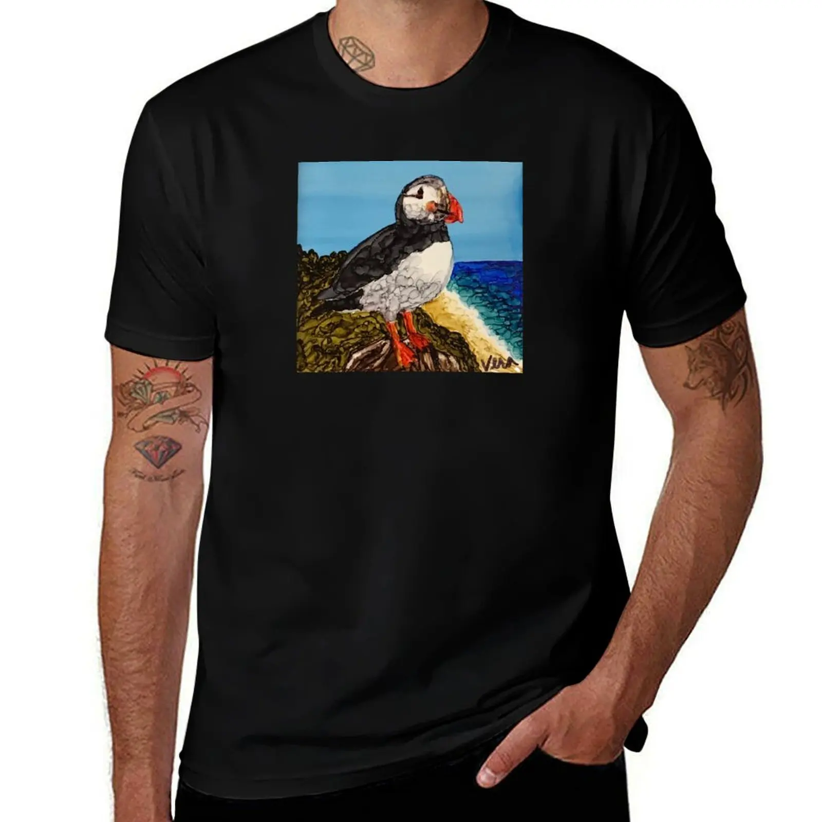 Jamie the Happy Perky Puffin T-Shirt Basic Plain Short Sleeve Crew Neck Tee T-Shirt