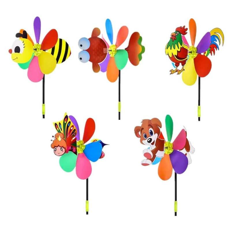 5 Pcs Windmills Colorful Wind Spinner 3D Animal Pinwheel Garden Ornament For Outdoor Yard Lawn Patio Decor And Party