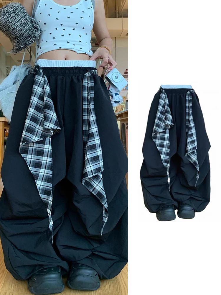 

Американские ретро многослойные повседневные брюки с поясом, женские летние новые дизайнерские свободные широкие брюки с ножом, брюки с высокой талией