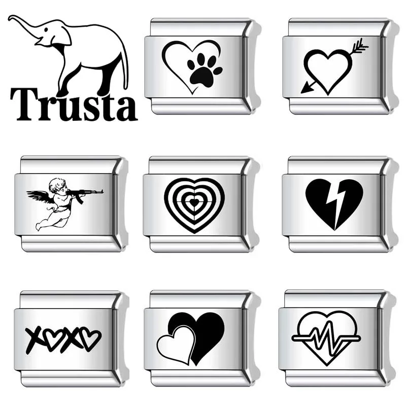 Trusta 2024 Fashion Sweet Heart Cupid Charm Italian Links 9mm Stainless Steel Bracelet for Women DIY Jewelry Wholesale N058