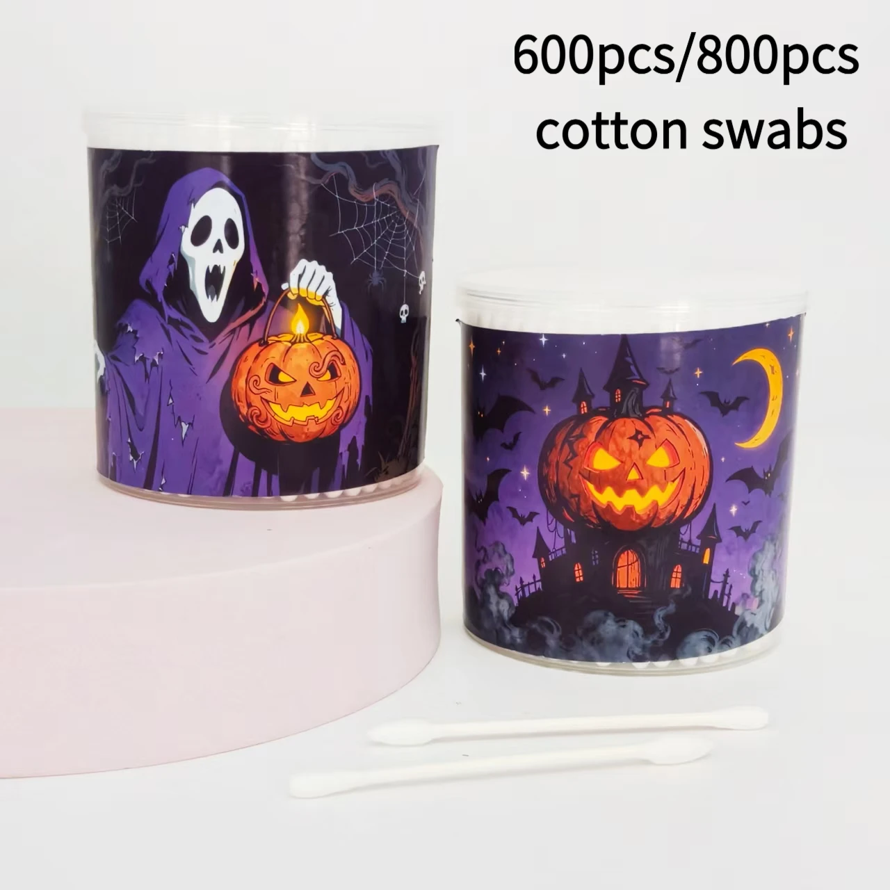 600 Stück/800 Stück Vampir Kürbis Muster Wattestäbchen Zylinder Box Halloween Serie Urlaub Wattestäbchen