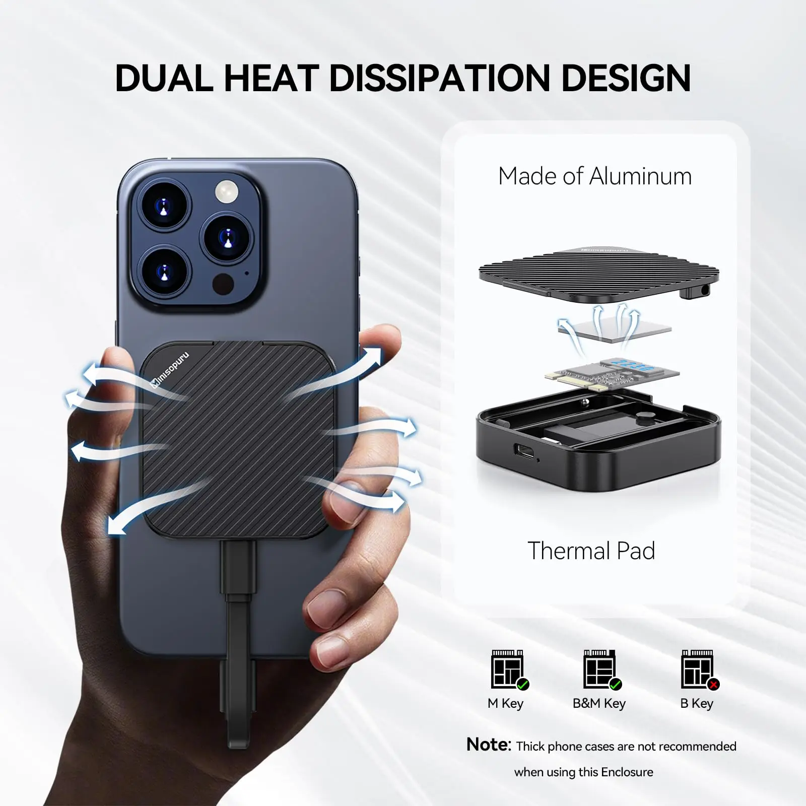 Obudowa Minisopuru NVMe Magnetic M.2 2230 SSD Enclosure dla iPhone 15 Pro Max ProRes 10Gbps USBC M.2 Enclosure Supports up 2TB