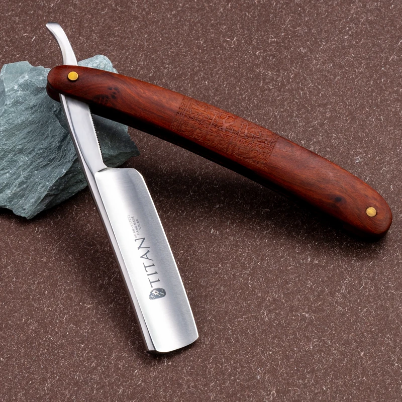 Titan Shaving Razor Straight Razor Wooden Handle Stainless Blade Barber Tool