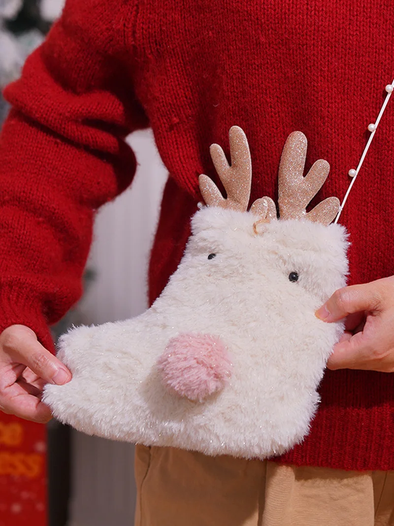 حقيبة حلوى الرنة الأصلية لعيد الميلاد، حقيبة هدايا بناتي وردية اللون، مجموعة ديكور احتفالي، لعبة الحلي