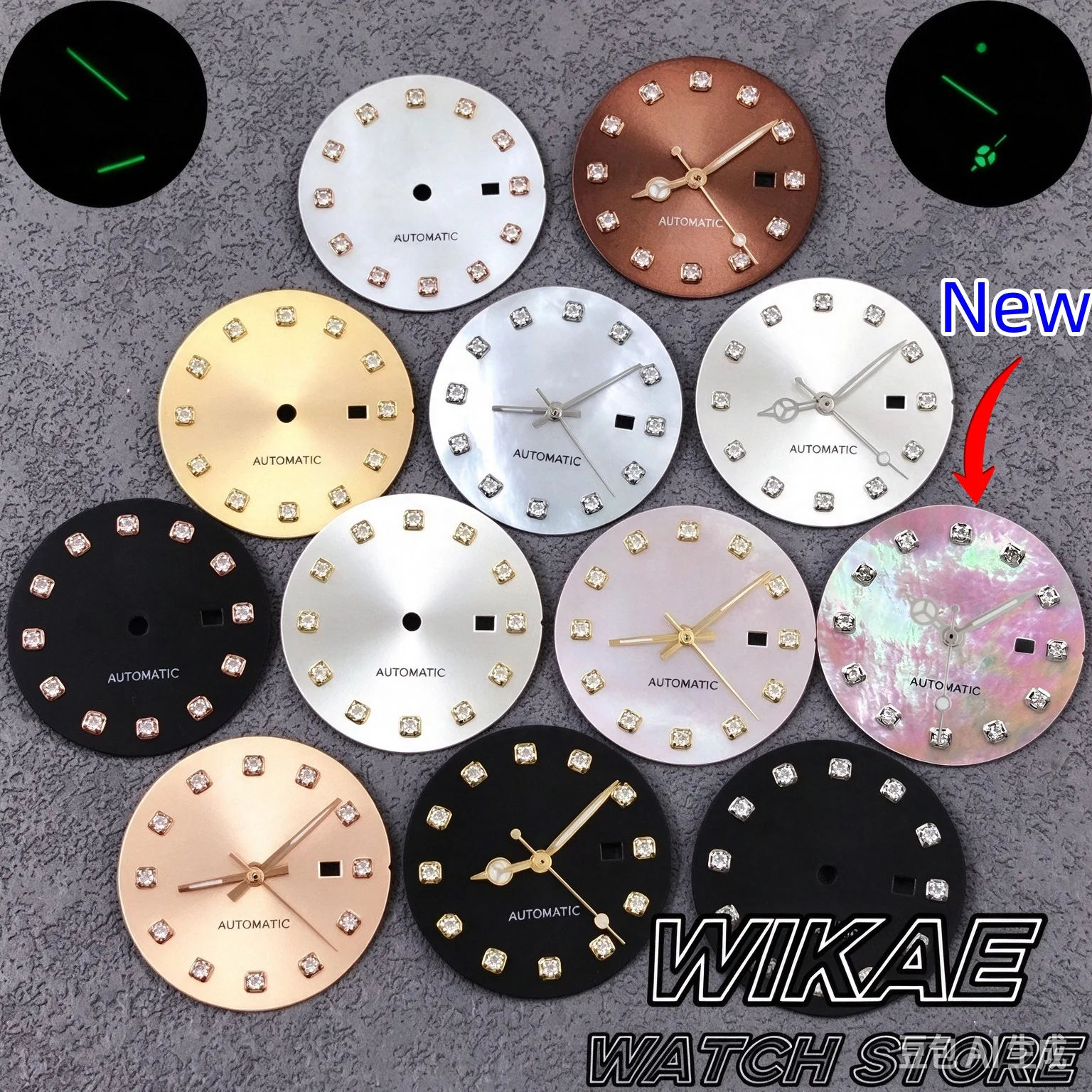 NH05 Ladies Watch Dial 24.5mm New Pink MOP Dial Set With Silver Diamond Indices Luminous Watch Hands Suitable for NH05 Movement