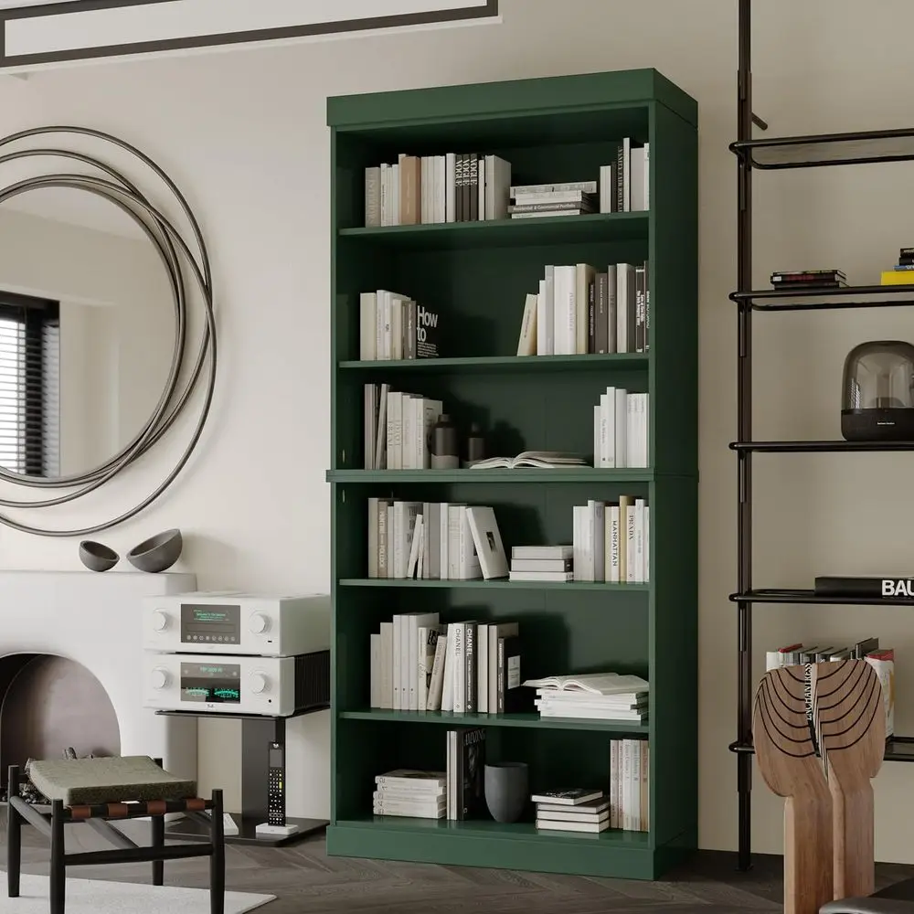 

Imports Solid Wood Bookcase - Stackable ular 6-Tier Bookshel - 71.5" Tall x 32" Wide - Green, Open Display Shel or Living Room,