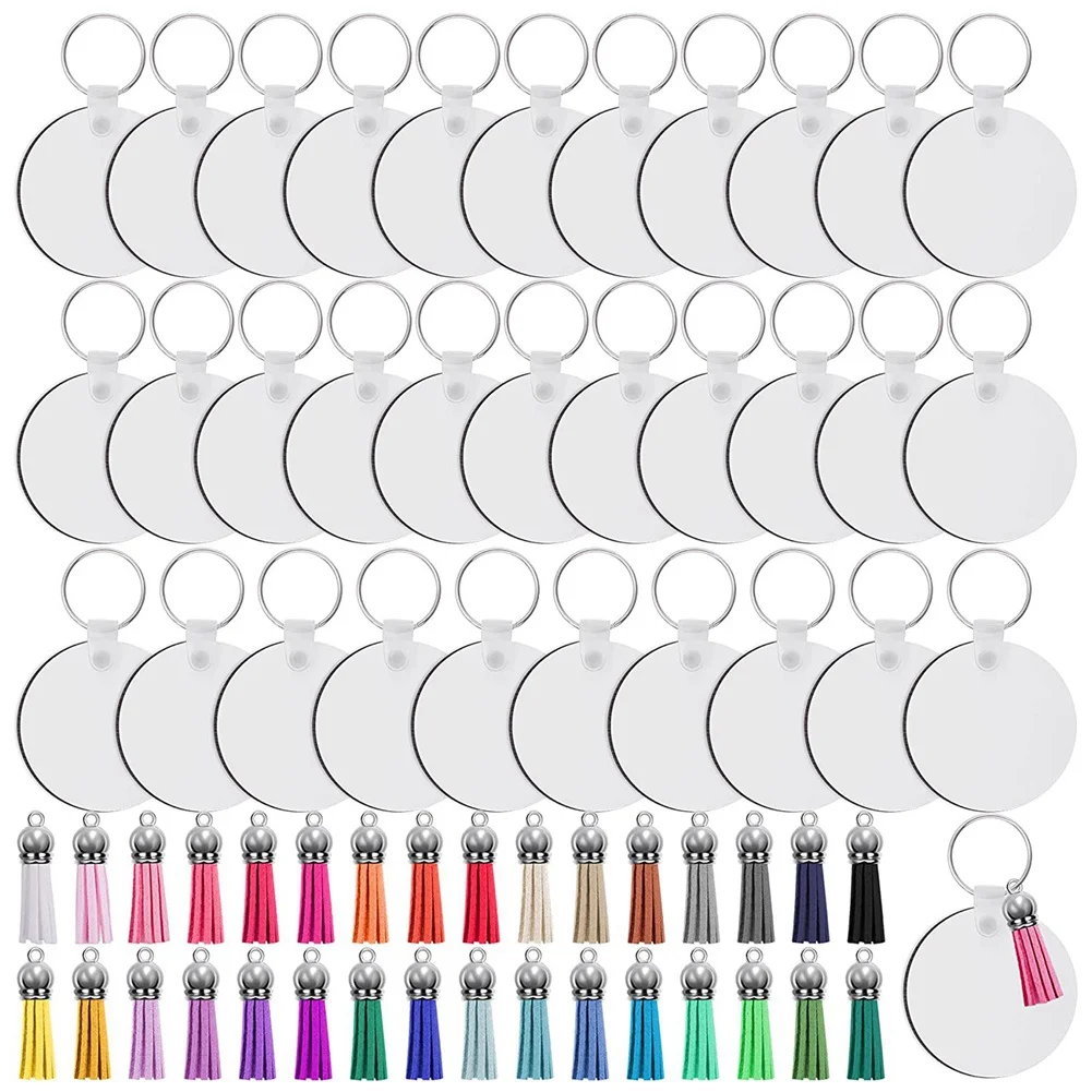 128Pcs Sublimation Keychain Blanks Set Key Rings Sublimation Blanks Heat Transfer Keychain T els MDF Blank-Round