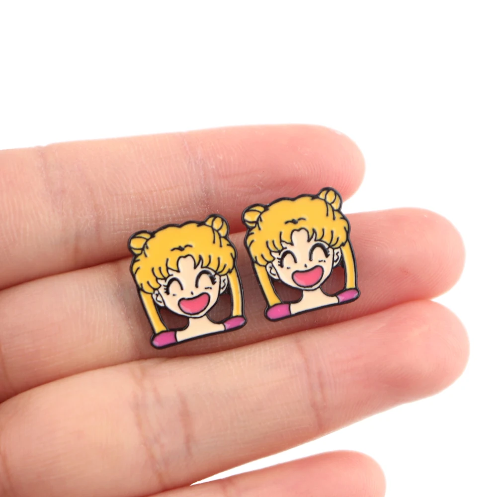 K4015 Cat Anime Kawaii Girl Studs Earrings For Womens Stainless Steel Pierce Korea Earrings Cool Enamel Jewelry Girls for Gifts
