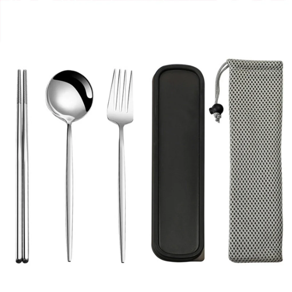 

Набор палочек для еды, ложек, портативное зеркало из нержавеющей стали, противоскользящая посуда для полировки, детская вилка, чехол для столовых приборов